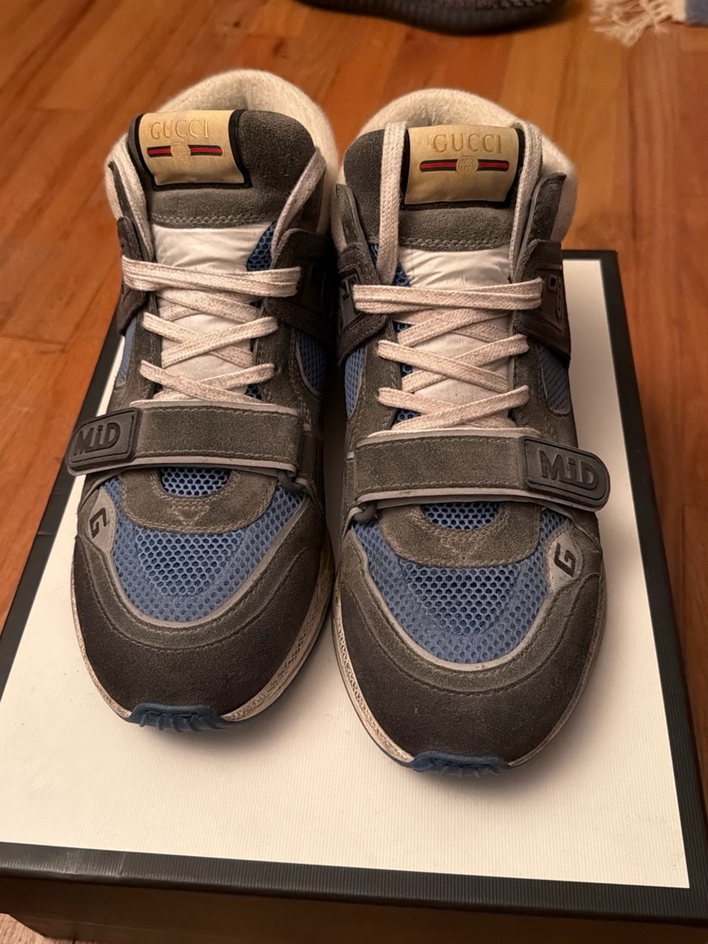 Gucci Grey & Blue Mid-Top Trainer Sneakers